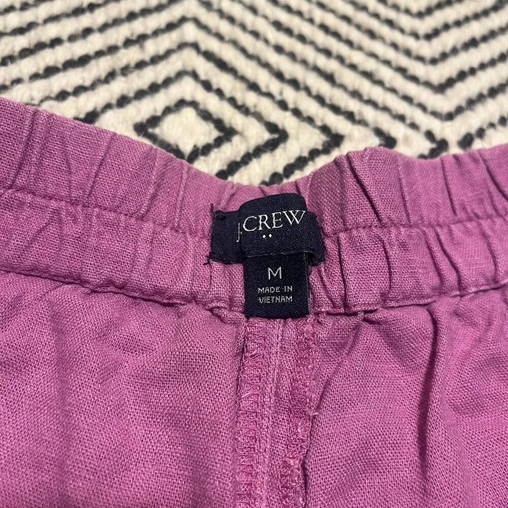 J Crew Pull On Linen Blend Shorts Womens L Hot Pink 4” Lightweight Summer